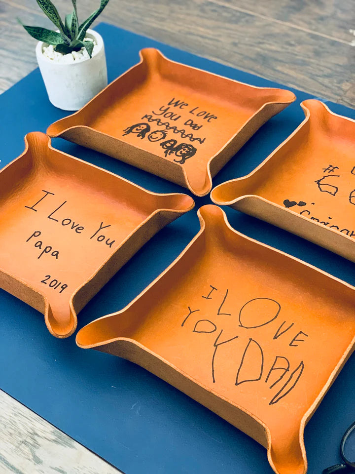 Leather Tray with Kids Handwriting