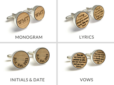 Whiskey Wood Cufflinks with Initials & Date