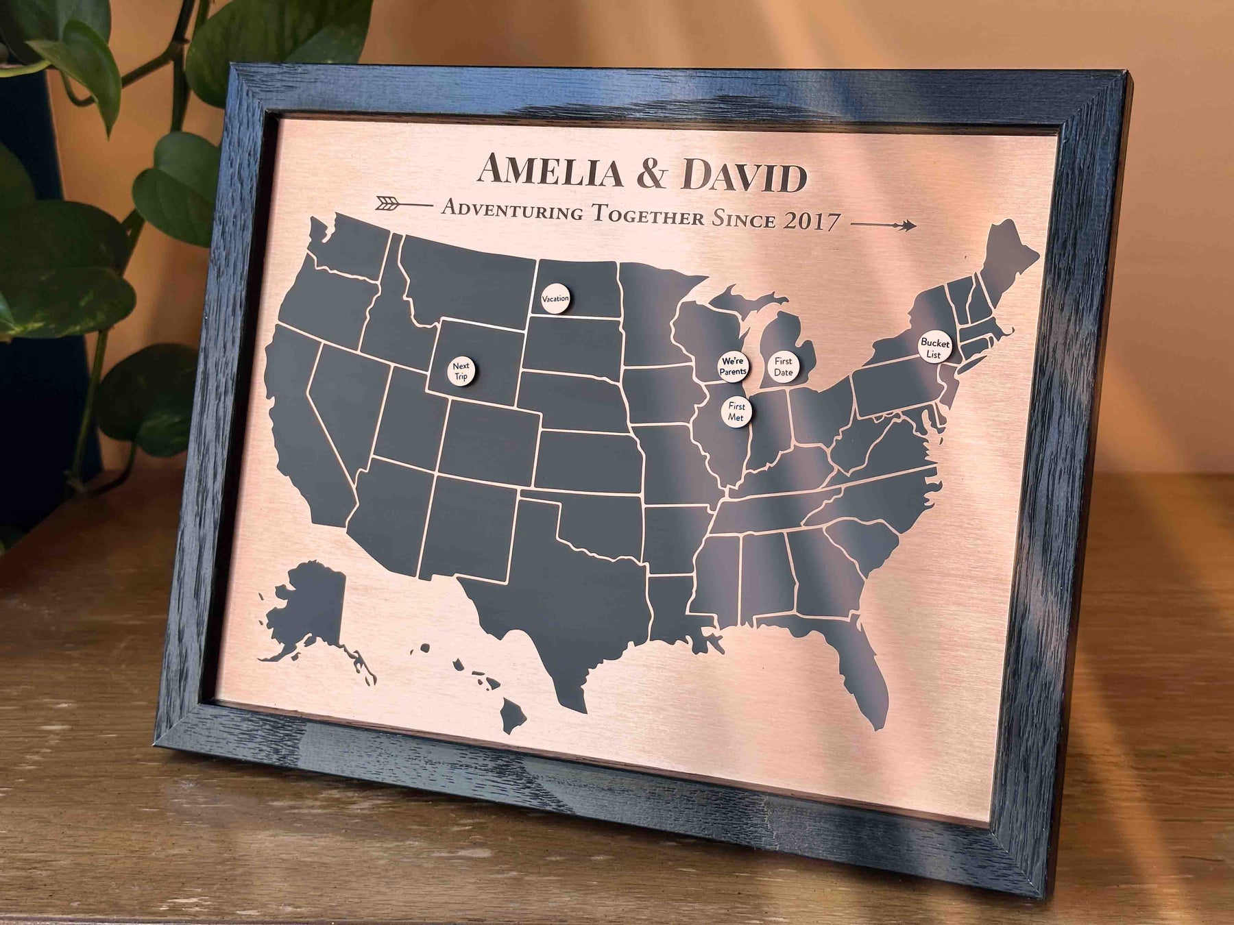 7 Year Anniversary Copper Map with Personalized Milestone Pins – Paper ...