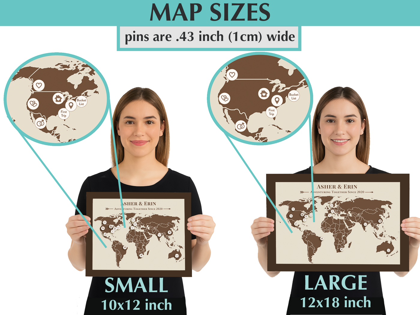 Adventuring Together- Leather Map with Pins