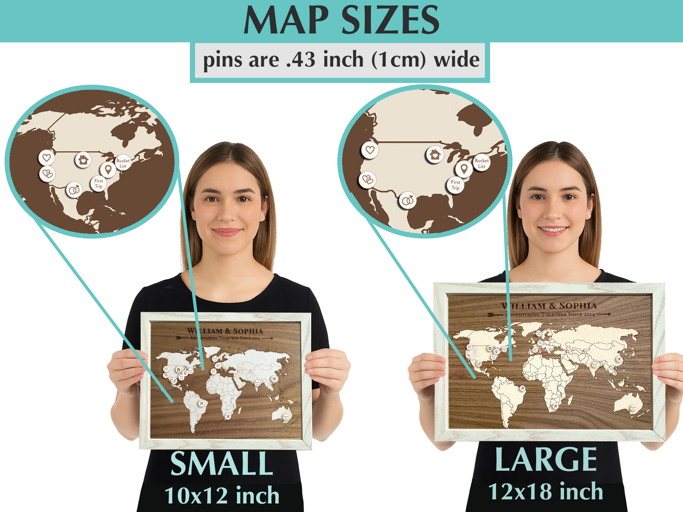 Wood Map with Personalized Milestone Pins