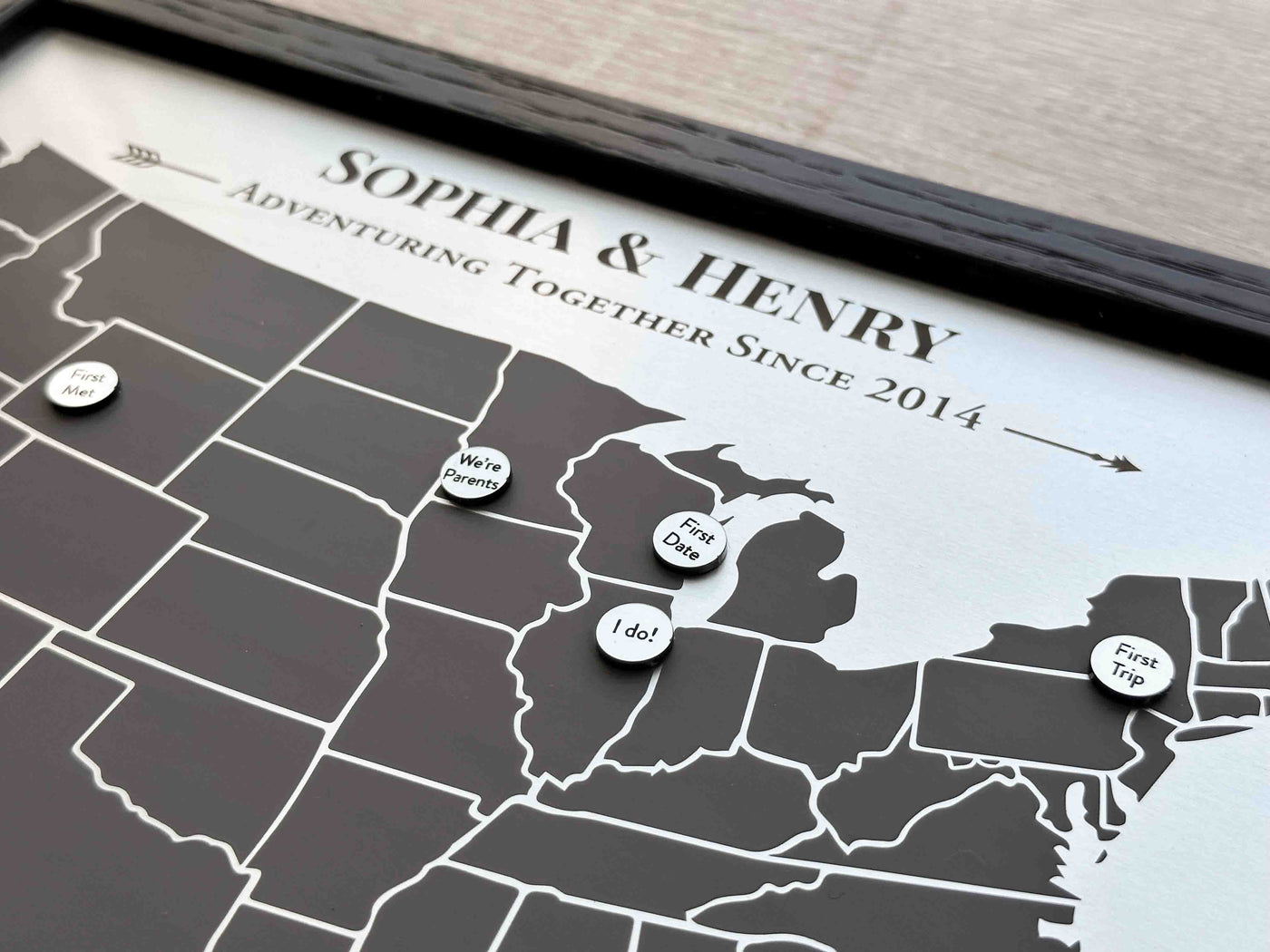 "Adventuring Together" - Aluminum Map with Personalized Milestone Pins ...