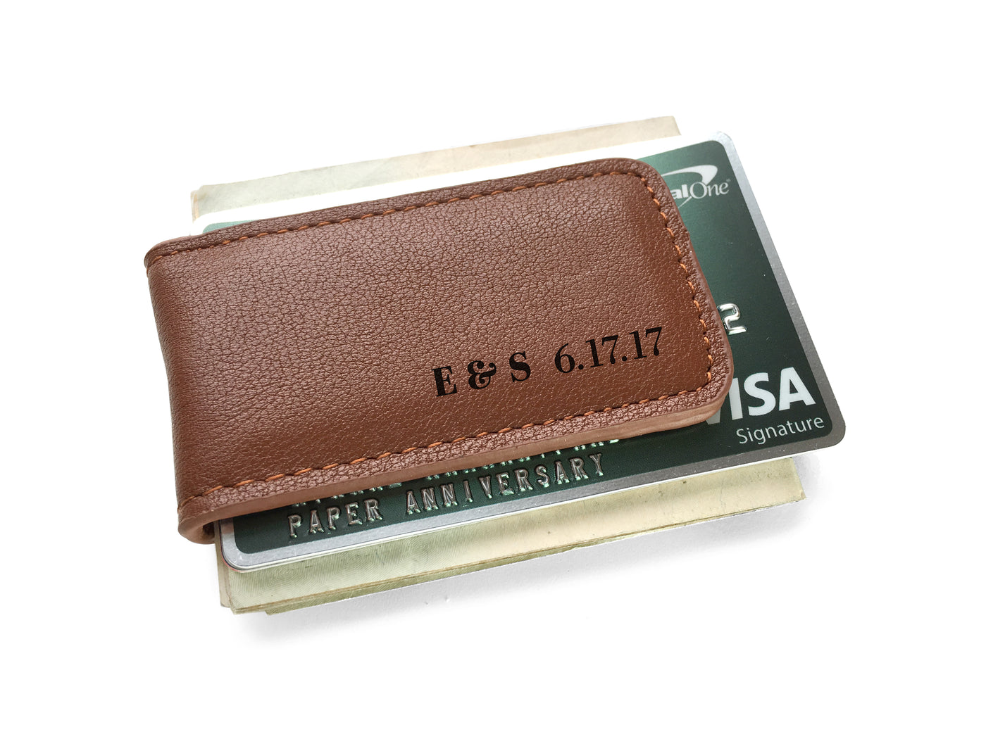 Personalized Leather Money Clip 3rd Anniversary Gift for Him