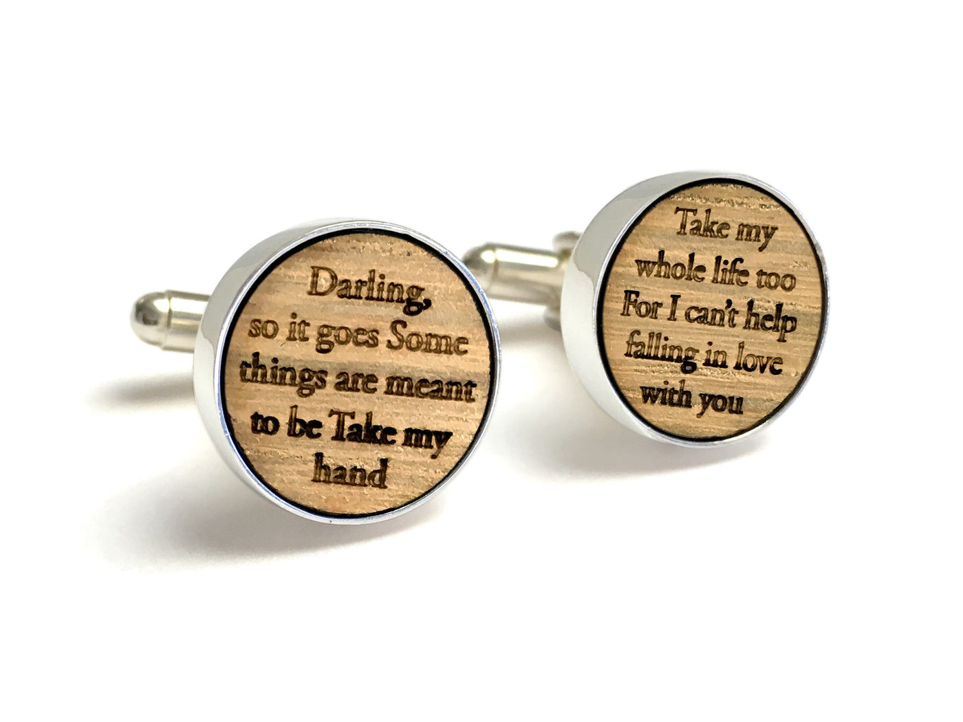 5th Anniversary Gifts For Him - Whiskey Wood Cufflinks With Wedding Song