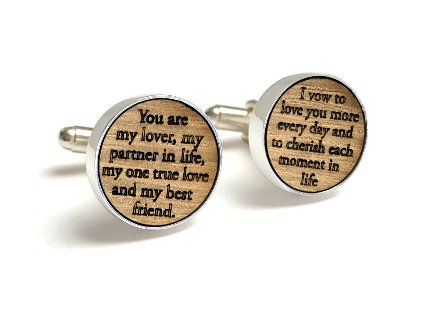 5th Anniversary Gifts For Him - Whiskey Wood Cufflinks Engraved With Vows 