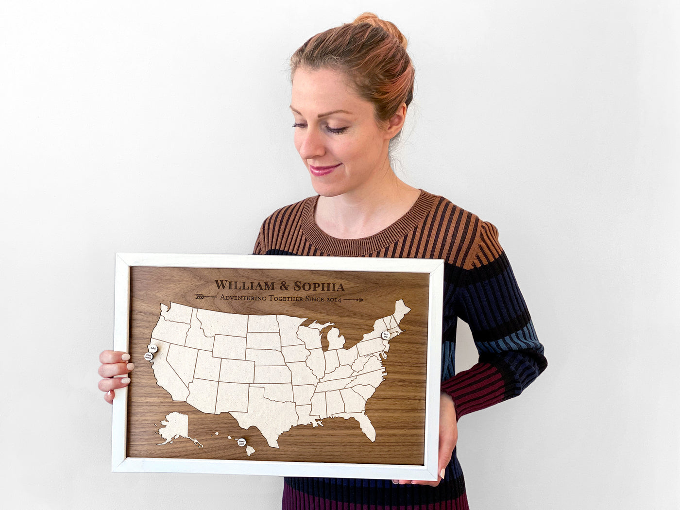 Wood Map with Personalized Milestone Pins