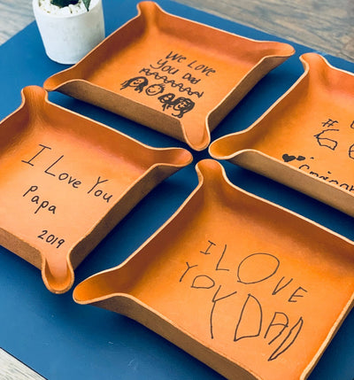 Leather Tray with Kids Drawing
