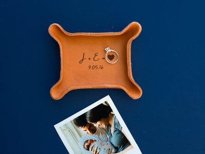 Leather Tray with Kids Handwriting