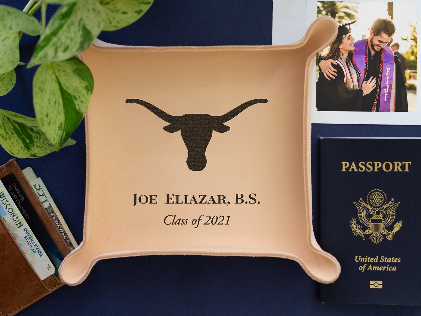 Personalized Leather Graduation Tray