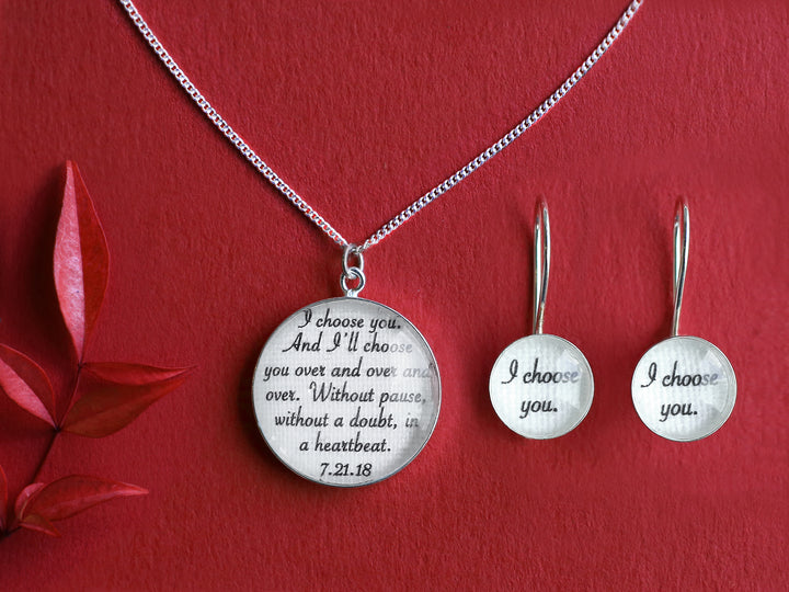 2 Year Anniversary Gift for Wife- Custom Cotton Jewelry with Wedding Vows or Song - Traditional 2nd Anniversary Gift - Cotton Earrings and Necklace