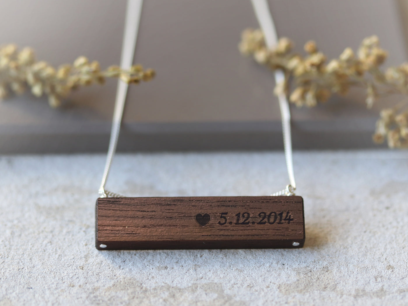 custom engraved necklace with date and heart