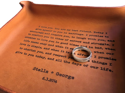 custom leather tray with vows or song