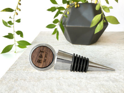 custom wine stopper with couples initials