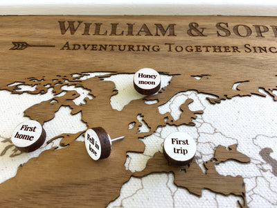 Adventuring Together- Wood Map with Custom Pins