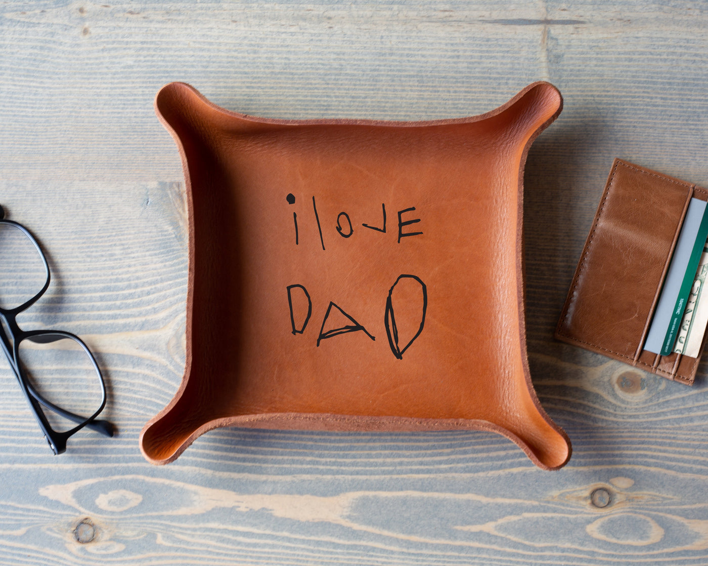 Leather Tray Engraved with Handwriting