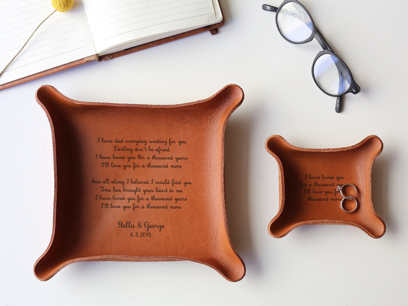 Leather Tray with Vows or Song
