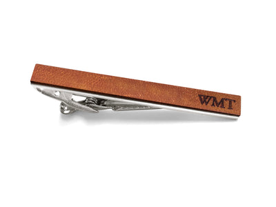 third anniversary gift for him - Monogrammed Leather Tie Bar